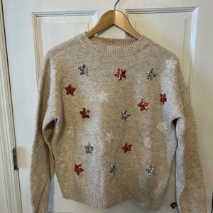 ILLA ILLA Beige Sweater with Glitter Sequin Star Accents